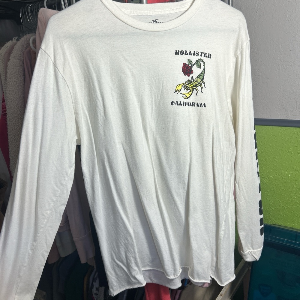 Hollister White Long Sleeve Tee with Scorpion Graphic